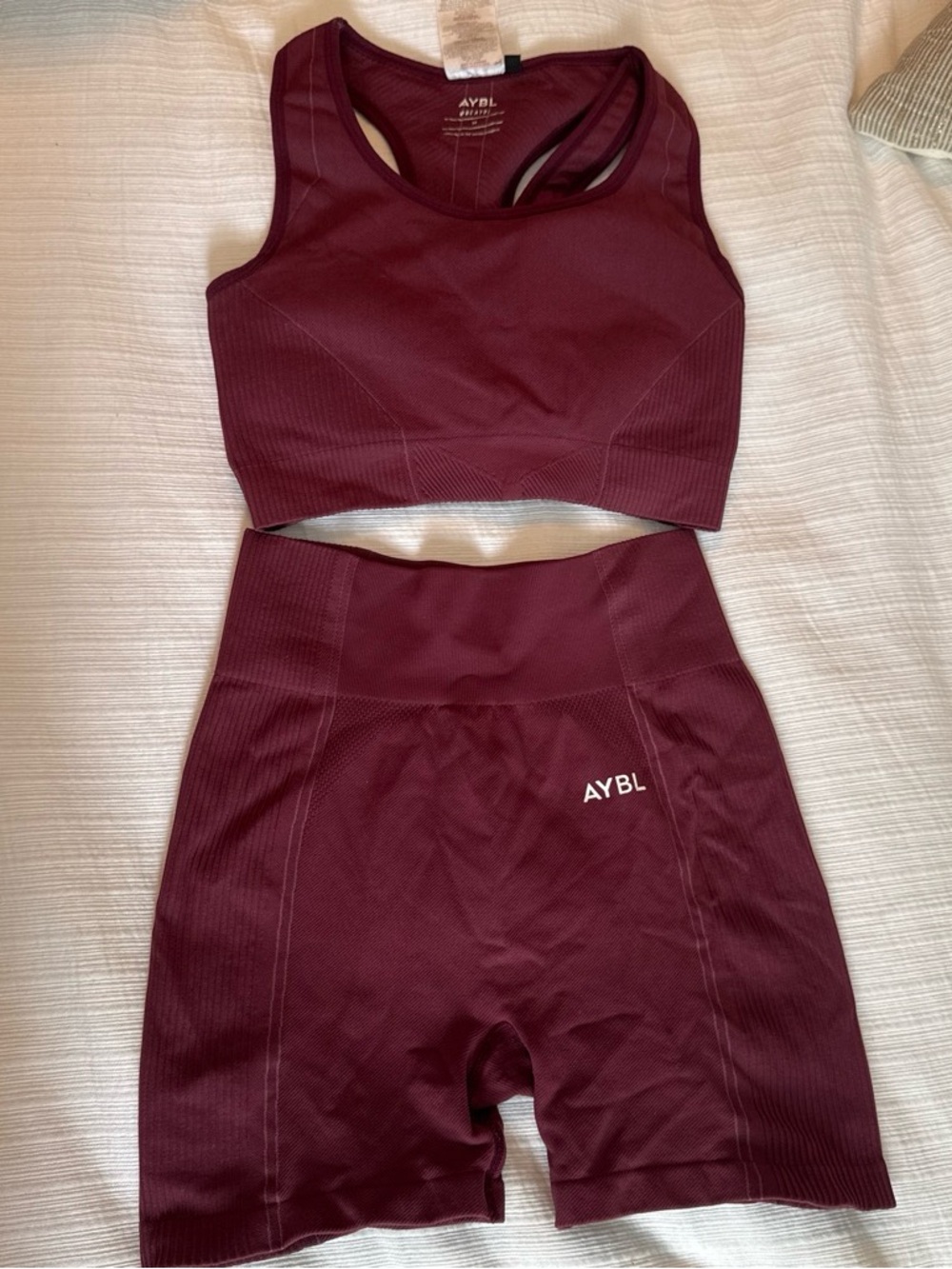 AYBL Burgundy Seamless Sports Bra & High-Waist Bike Shorts Set